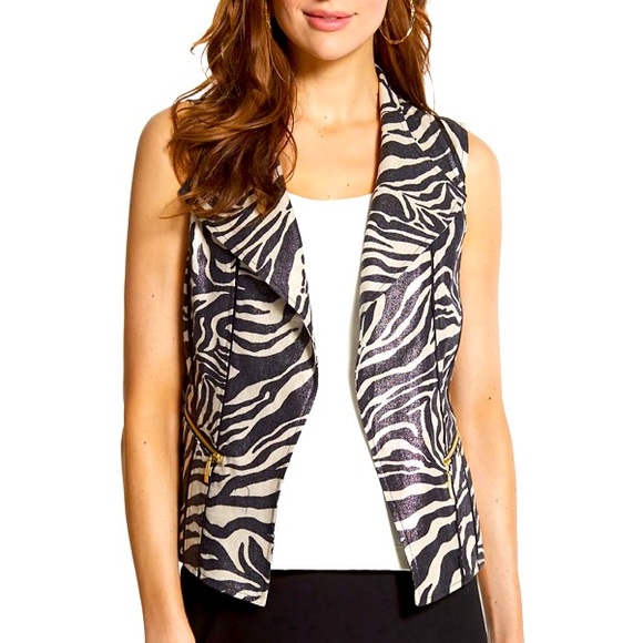 Chico's Jackets & Blazers - CHICO’S Foiled Shimmer Zebra Vest with Pockets M